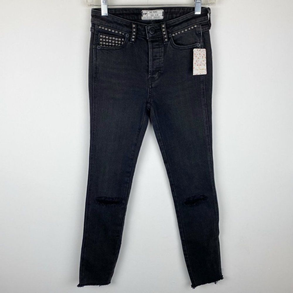 NEW Free People Stud High Rise Rocker Skinny Jeans - Picture 2 of 8